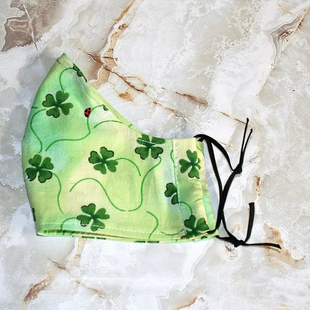 HAND CRAFTED Face Mask Tie Dye Shamrock Adult Cloth Fabric Print - Shield Style